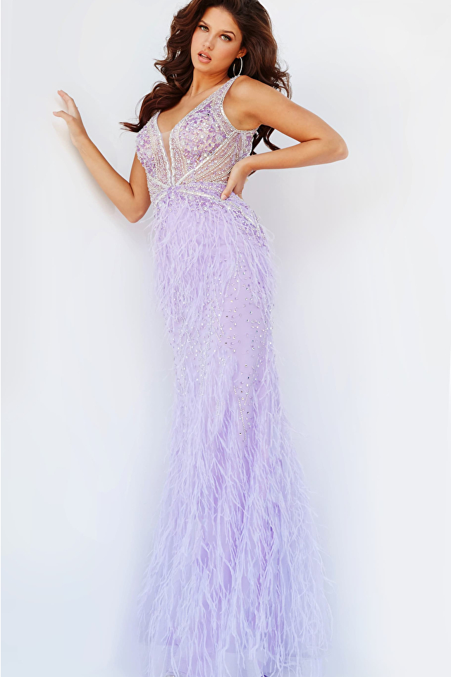 beaded dress with feather 03023
